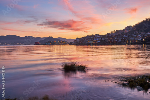 Sunset in the fishing village of Combarro in Galicia, Spain.