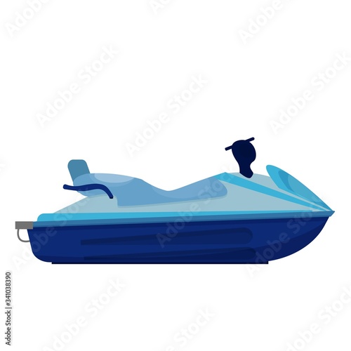 Water scooter for fast riding in blue colours isolated on white background stock vector illustration. Graphic design in flat style, detailed objects, clipart. Extreme sport, healthy outdoor activities