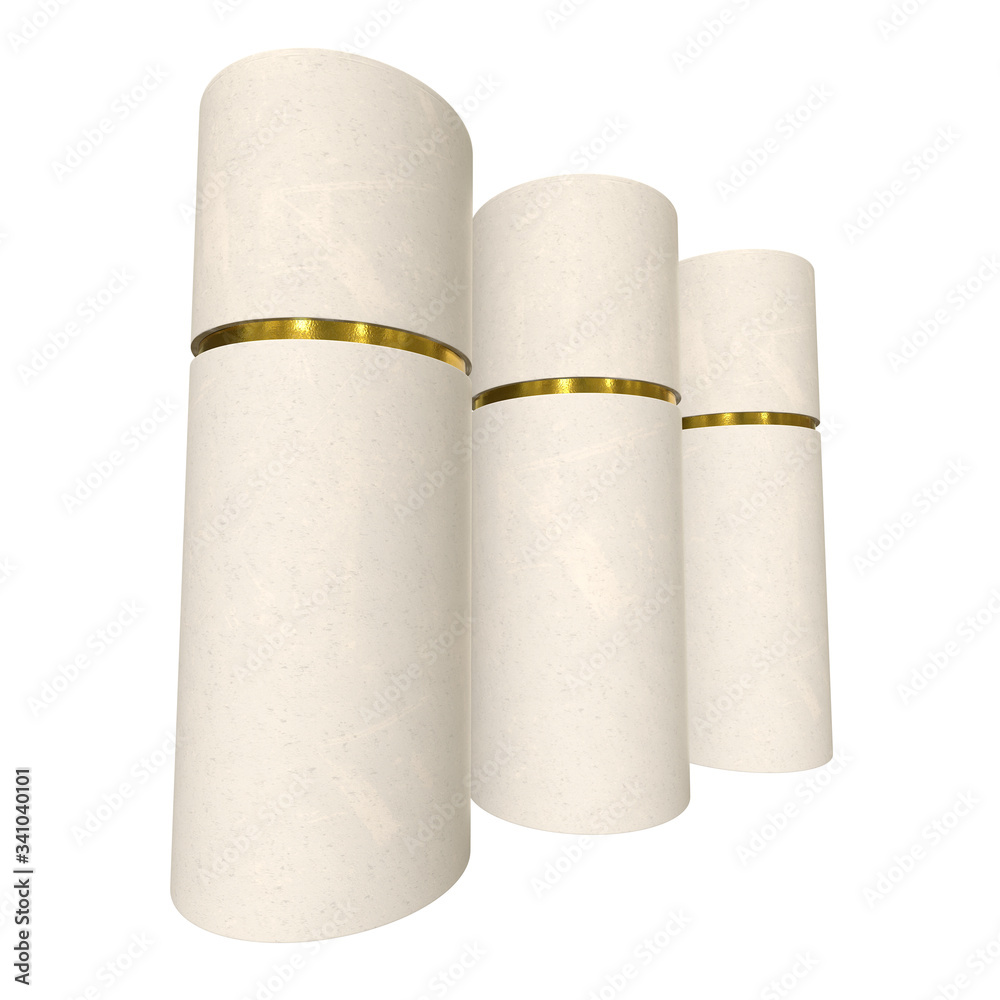 Kraft paper cardboard tube package with gold part mock up. 3d render isolated on white background. Kraft paper cardboard tube package with gold part mock up. 3d render isolated on white background.