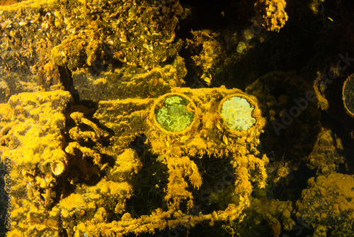 gauges shot inside an engine room from a second world war shipwreck in Chuuk Lagoon 