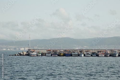 Ship and boat dock in Bulgaria. Ships at sea. Black sea coast in Bulgaria near Nessebar © ibilyk13