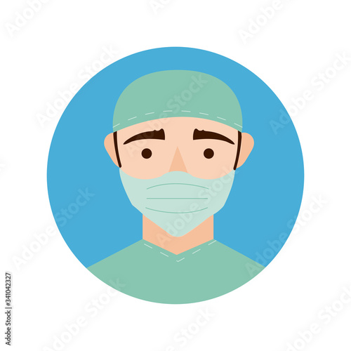 surgeon with face mask character block and flat style icon
