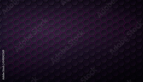 Abstract dark violet hexagonal futuristic background.