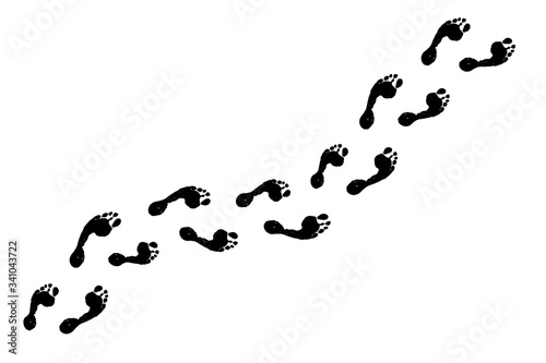 Footpath human footpath. Barefoot prints with the inscription SALE. Abstract concept, icon set. Vector illustration on a gray background. Human footprint, icon. Vector