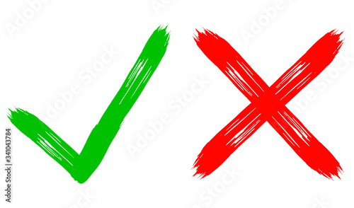 Green check mark and red cross, yes or no icon. Concept of deciding whether to decide or reject. Isolated on white background. Vector illustration