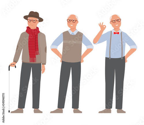 Vector character grandfather in different clothes.