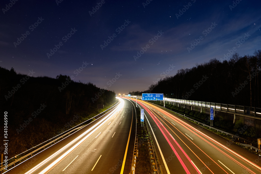 Traffic on highway at night long time exposure, Chemnitz, European Capital of Culture 2025, Germany