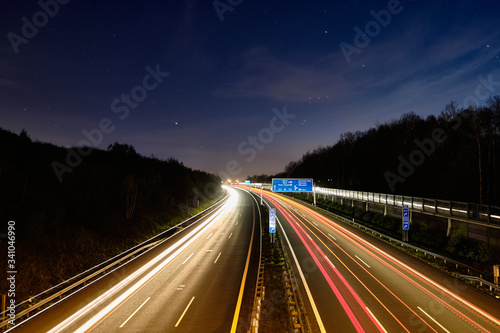 Traffic on highway at night long time exposure, Chemnitz, European Capital of Culture 2025, Germany