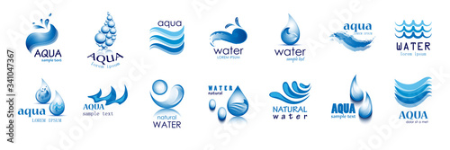 Water Wave Vector And Drop Set - Isolated On White. Abstract Vector Collection Of Flat Water Wave and Drop Logo. Icons For Droplet, Water Wave, Rain, Raindrop, Company Logo And Bubble Design