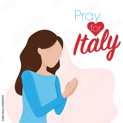 Covid-19 or Coronavirus concept. Pray for Italy, save italian people concept. Italian woman prayed for italian. Vector illustration.