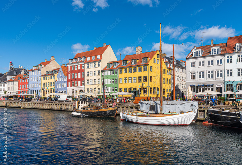 Landscape of the ancient port of Nyhavn in Copenhagen in Denmark