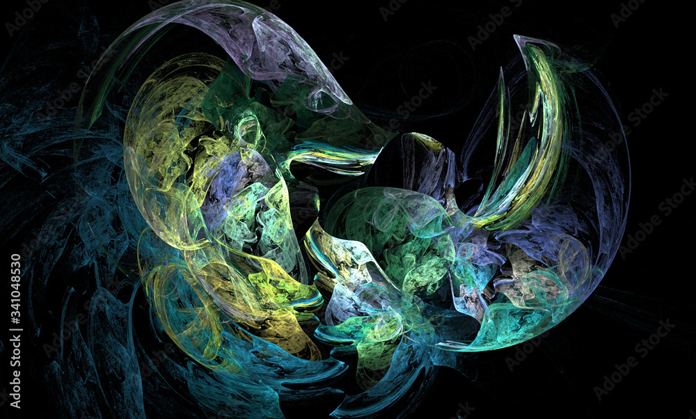 Fototapeta Fractal graphics on a black background of multi-colored lines. The image of a fractal animal.