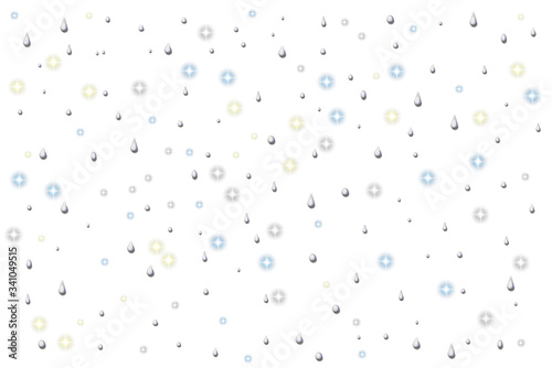 rain drops and stars on white background