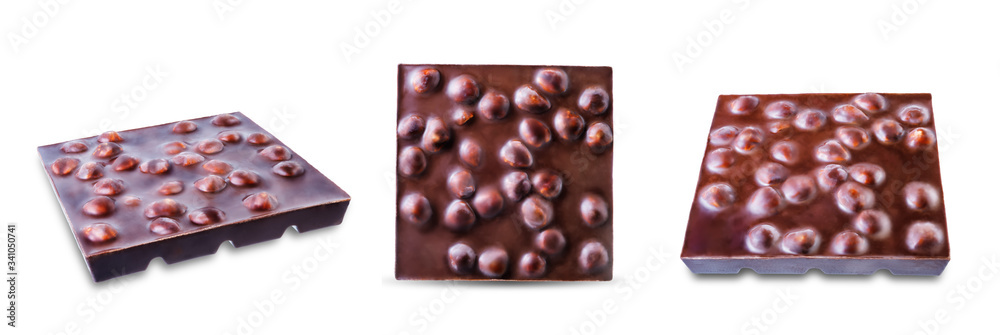 Obraz Dark chocolate with hazelnuts on a white isolated background