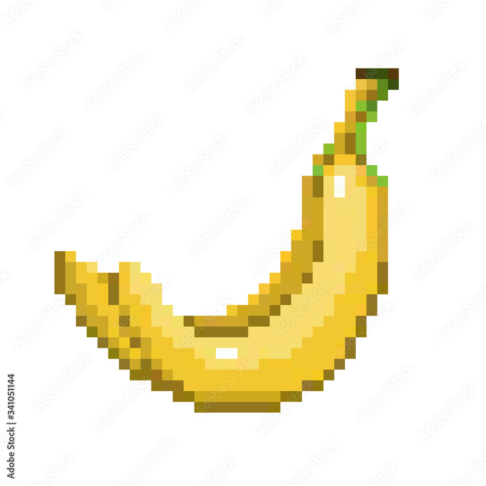 Fototapeta premium Pixel art banana icon, 32X32 vector illustration