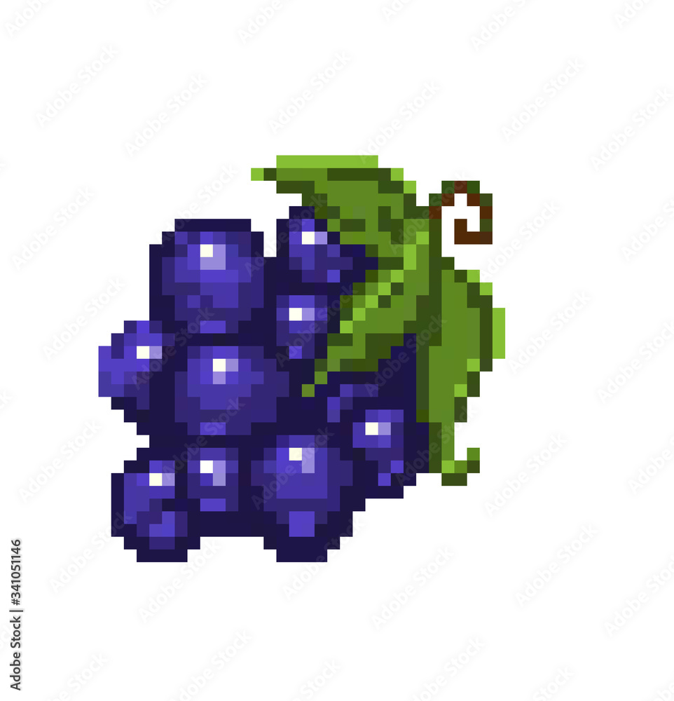 pixel art bunch of grapes icon, 32X32 vector