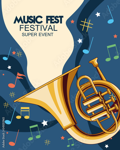 music fest poster with trumpets