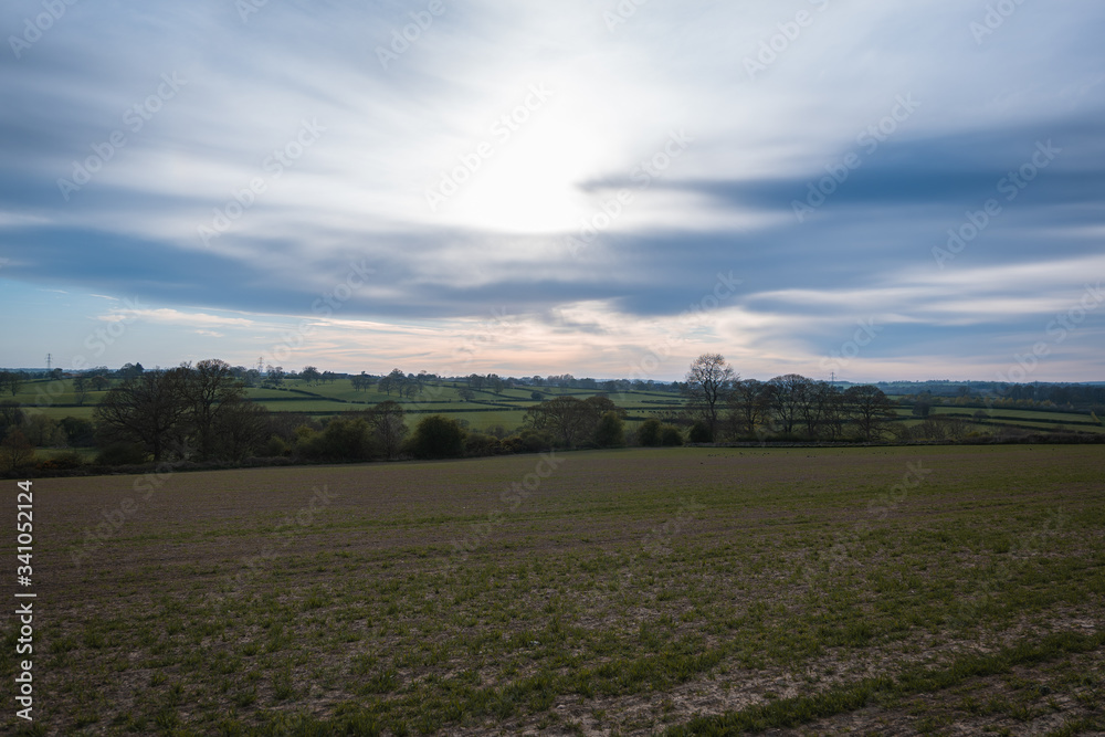 Countryside Landscape and Sky at Dusk Overlooking a Farmers Field in Yorkshire