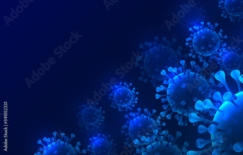 Virus organism danger, biology macro, blue background.