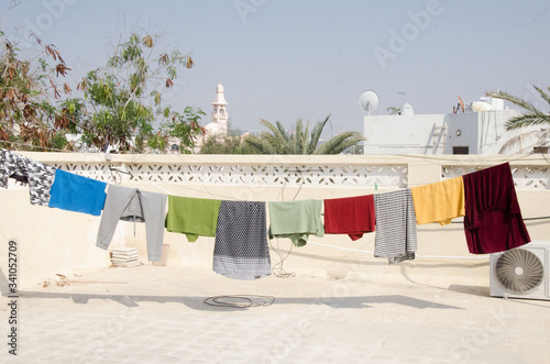 A typical family drying dress outside