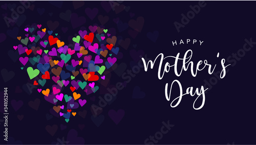 Happy Mother's Day Vector Calligraphy with Colorful Hearts Illustration