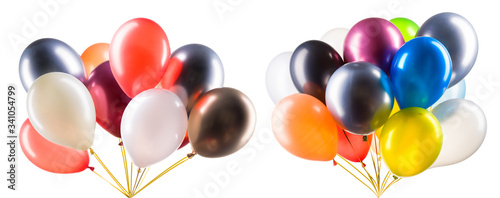 Set of multicolored helium balloons. Element of decorations for party.