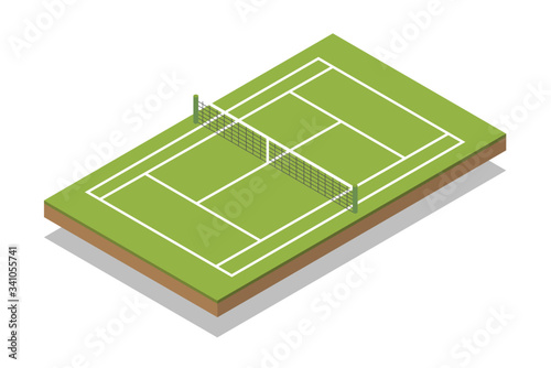 Tennis court isometric. - Sport court for infographic. - Vector illustration.