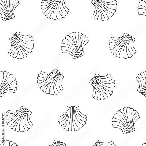 Outline sea shell pattern design. Marine life pattern. Seashell background. Doodle pattern. Hand drawn sea shell pattern design