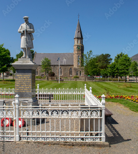 Rhynie War Memorial Aberdeenshire Scotland and Church photo