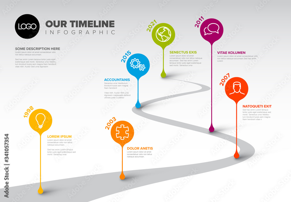 Infographic Road Timeline Layout with Pointers สต็อกเทมเพลต | Adobe Stock