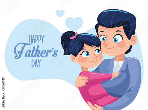 happy fathers day card with dad carring daughter