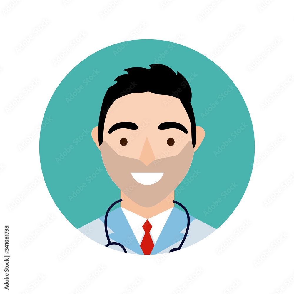 doctor with stethoscope character block and flat style