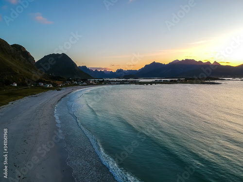 Lofoten islands, landscape with sea view aerial view