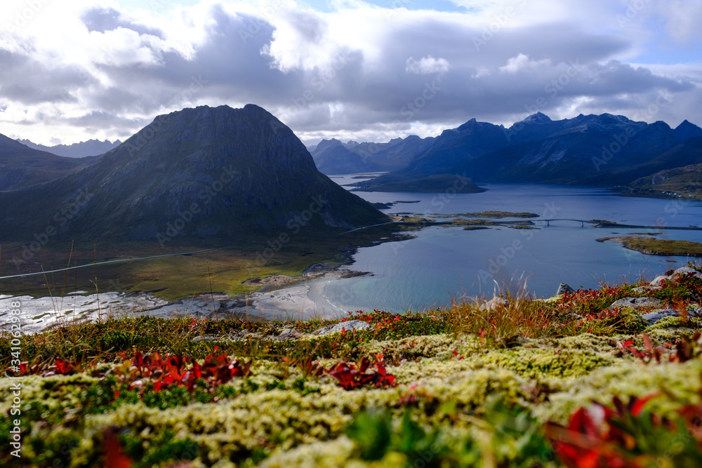 landscape with foreground from the top of the mountain, Lofoten islands, norway landscape with foreground from the top of the mountain, Lofoten islands, norway