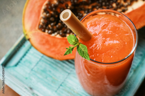 Papaya smoothie in glass