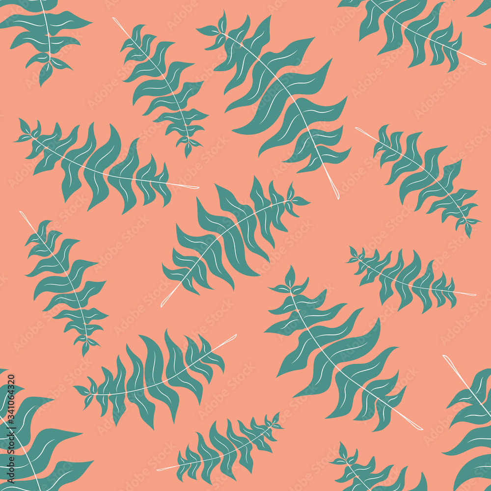 Fototapeta premium Tropical Leaves Summer Seamless Repeat Vector Pattern