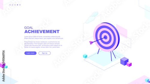 Trendy flat illustration. Goal achievement page concept. Archery target. Working on achieving the goal mataphor. Template for your design works. Vector graphics.