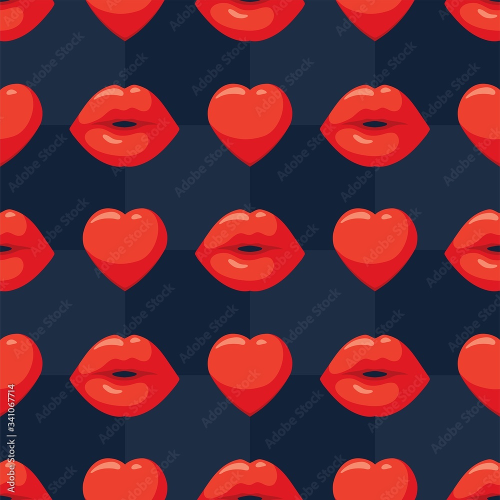 vector seamless background with woman lips and hearts vector seamless background with woman lips and hearts