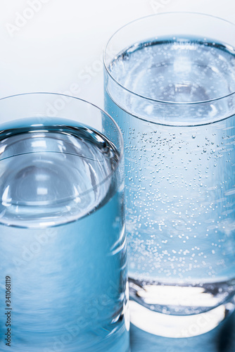 Glasses of water close-up. Tonic and mineral water