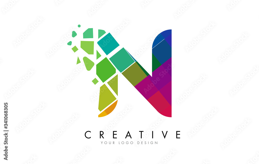 Letter N Design with Rainbow Shattered Blocks Vector Illustration. Letter N Design with Rainbow Shattered Blocks Vector Illustration.