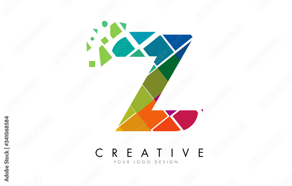 Obraz premium Letter Z Design with Rainbow Shattered Blocks Vector Illustration.