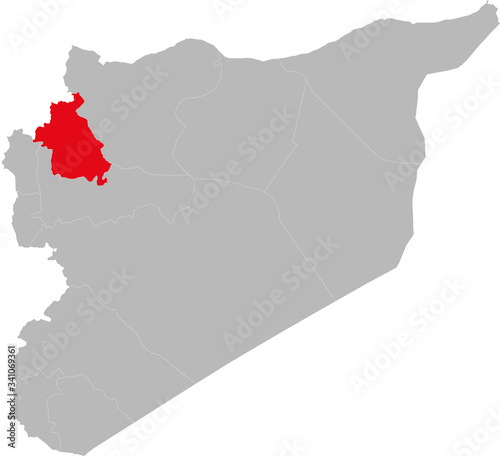 Idlib highlighted on syria map. Light gray background. Perfect for Business concepts, backgrounds, backdrop, sticker, chart, presentation and wallpaper. photo