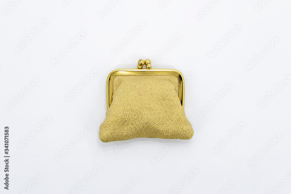 Gold wallet on isolated white background.Can be use for your design.High resolution photo. - obrazy, fototapety, plakaty 