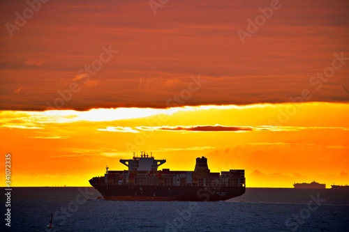 Fototapeta Naklejka Na Ścianę i Meble -  Containerschiff auf dem Rio de la Plata 