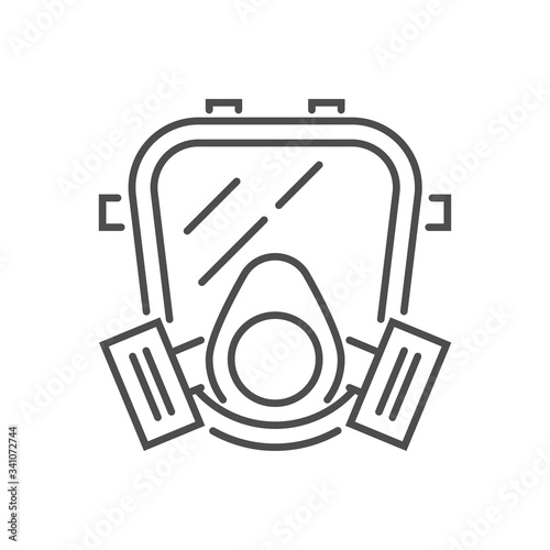Gas mask related vector thin line icon. Isolated on white background. Editable stroke. Vector illustration.