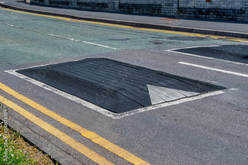 Photography Rubber road bumps, humps in the middle of the road to reduce speed