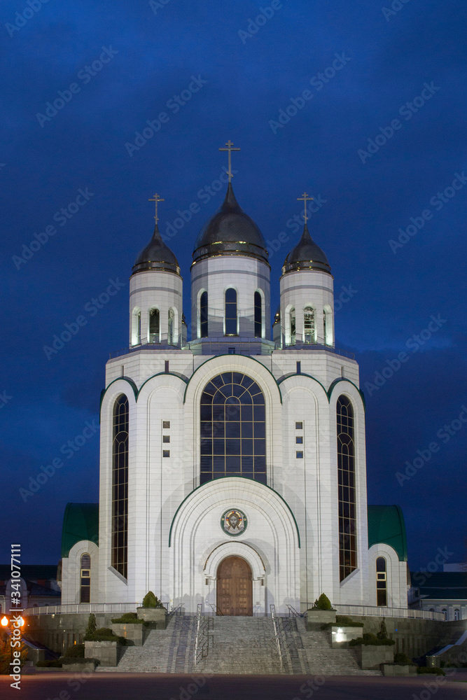 Cathedral of Christ the Saviour on Victory Square in Kaliningrad at evening. Kaliningrad, Kaliningrad region, Russia.