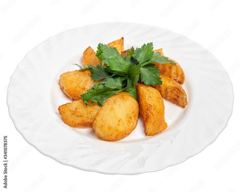 Homemade potatoes with butter on a white background Homemade potatoes with butter on a white background