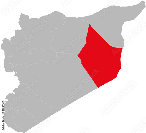 Deir ezzor highlighted on syria map. Light gray background. Perfect for Business concepts, backgrounds, backdrop, sticker, chart, presentation and wallpaper.
