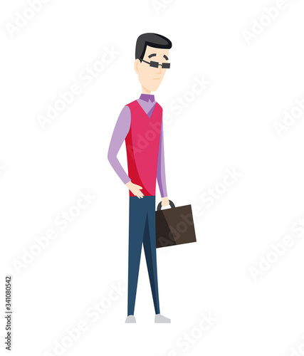 Man having stomachache symptoms of appendicitis with large, small intestine and appendix. Businessman clutched his stomach. Abdominal pain. Appendix disease, emergency case